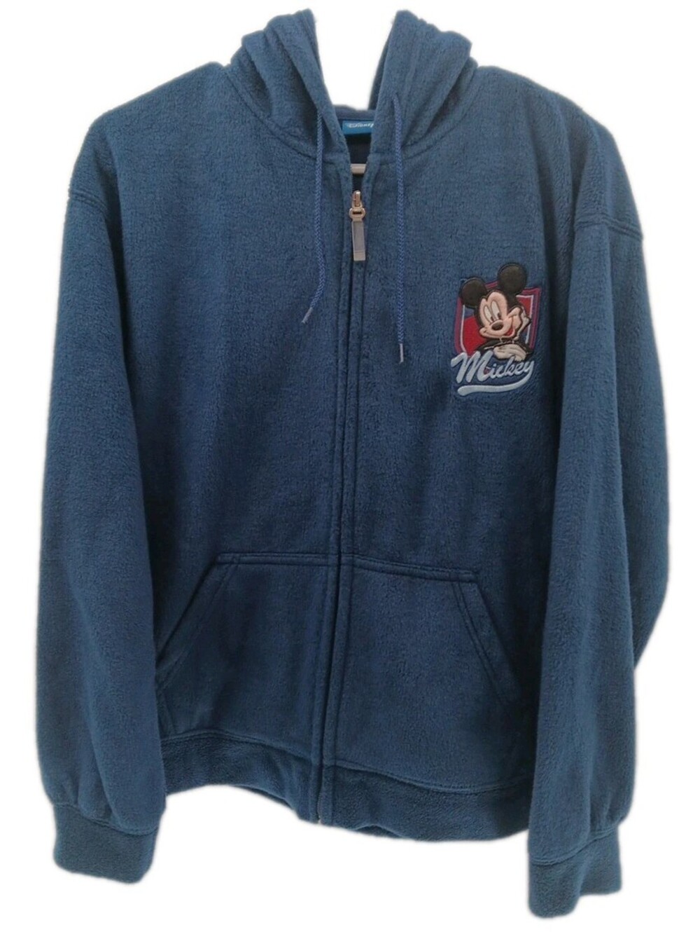 Disney Mickey Mouse Fleece Jacket Adult Medium Navy Blue Embroidered Retro Hood